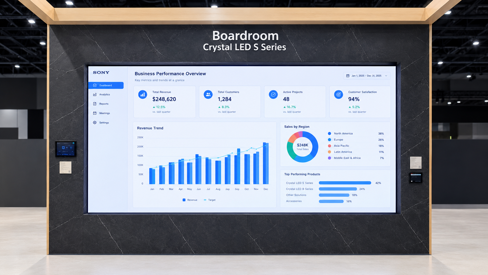 SONY Crystal LED S-Series видео стена 135" със стенен монтаж, пиксел стъпка 1.2мм
