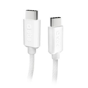 Kабел SBS 39704 с текстилна оплетка, USB-C-C 2.0, PD60W, 1,5 м, св. сив
